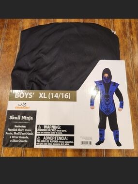 Boys' Skull Ninja Costume - Black and Blue - XL (14/16)